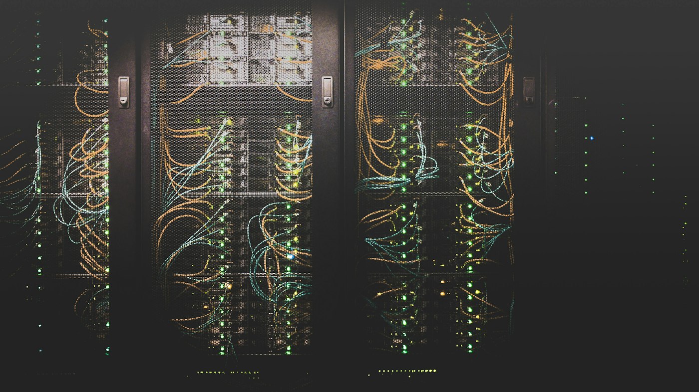Network server infrastructure, illustrating connected enterprise systems